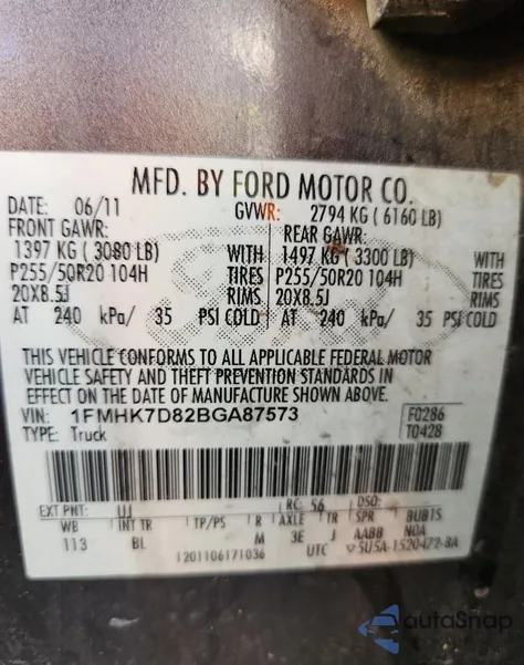 2011 Ford Explorer Xlt из США, поврежденный, VIN 1FMHK7D82BGA87573